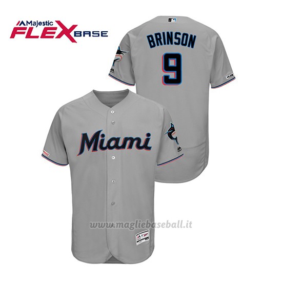 Maglia Baseball Uomo Miami Marlins Lewis Brinson 150th Aniversario Patch 2019 Flex Base Grigio